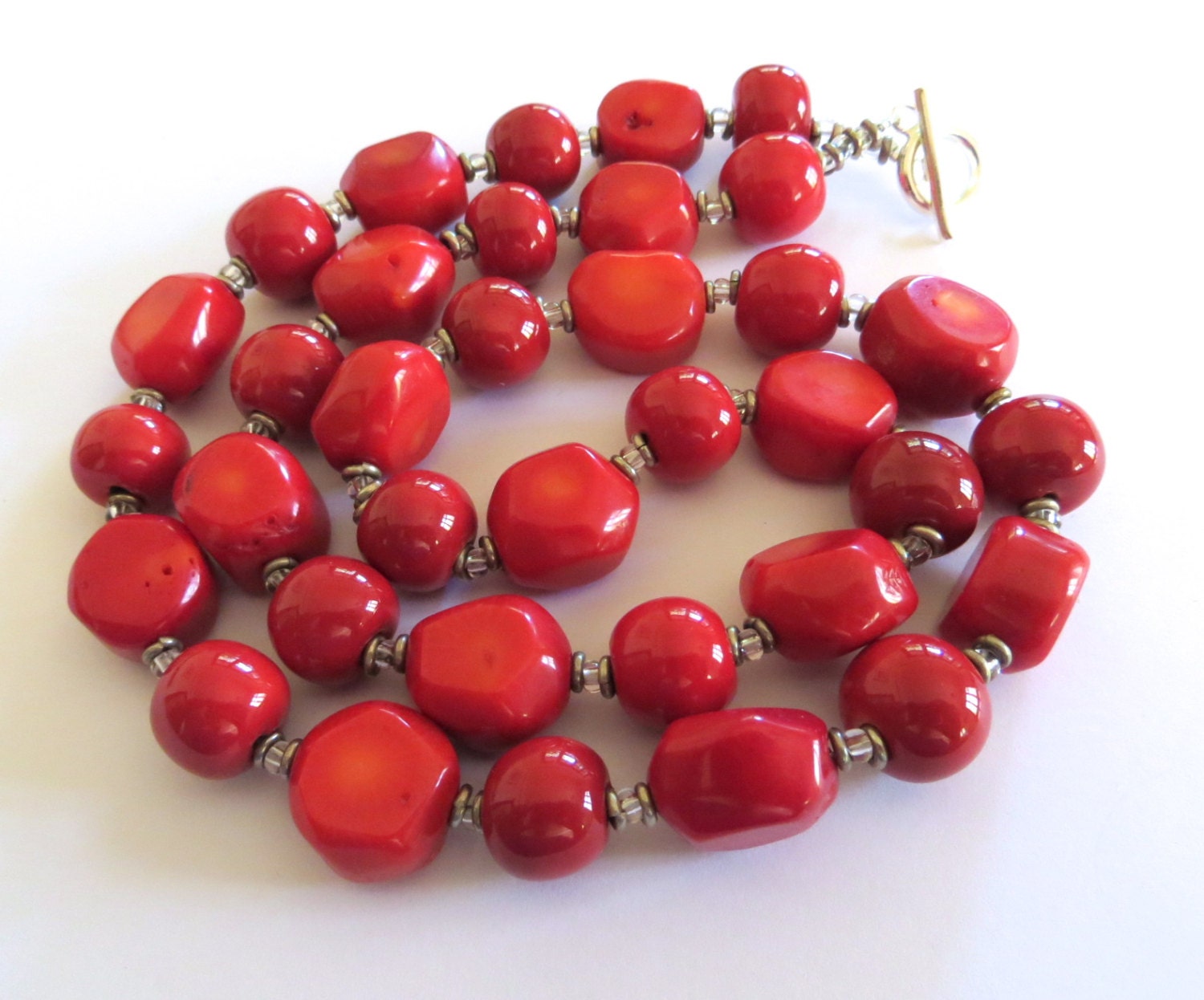 Red Kazuri Bead and Red Coral Necklace