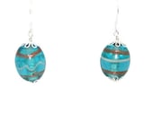 Teal Blue Earrings Lampwork bead dangle sterling silver