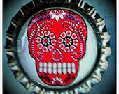 Red and Black Sugar Skull bottle cap magnet