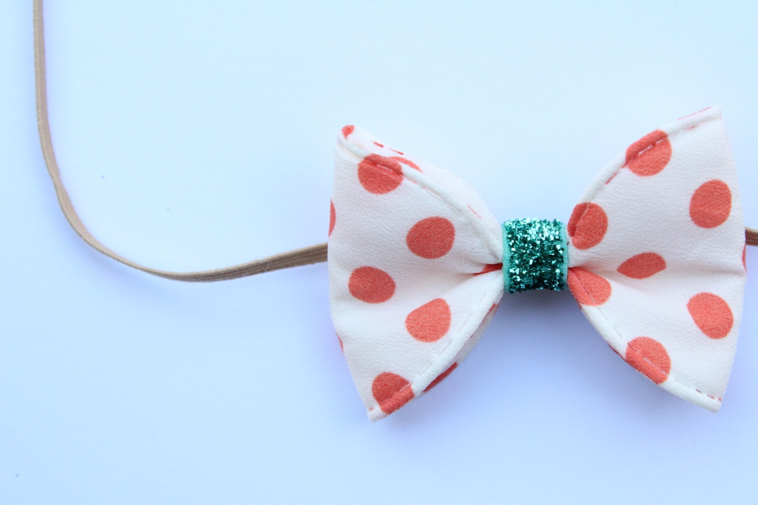 coral and mint sparkle polka bow