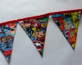 3 Reusable Fabric Bunting / Flags / Pennants Superheros comic book captain america superman hulk spiderman