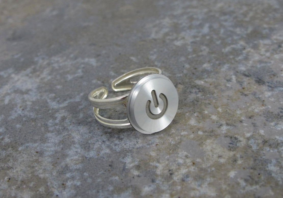 Power Up 2 Ring - Recycled Mac Key, sterling silver, adjustable, gift, birthday, anniversary, wedding