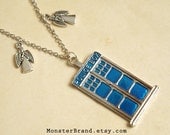 Doctor Who Necklace, The Angels have the phone box, Weeping Angels and Blue Tardis Jewelry
