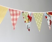 Mini pennant fabric banner - bunting in pink, yellow, green, birds - Nursery decor, party decor, photo prop