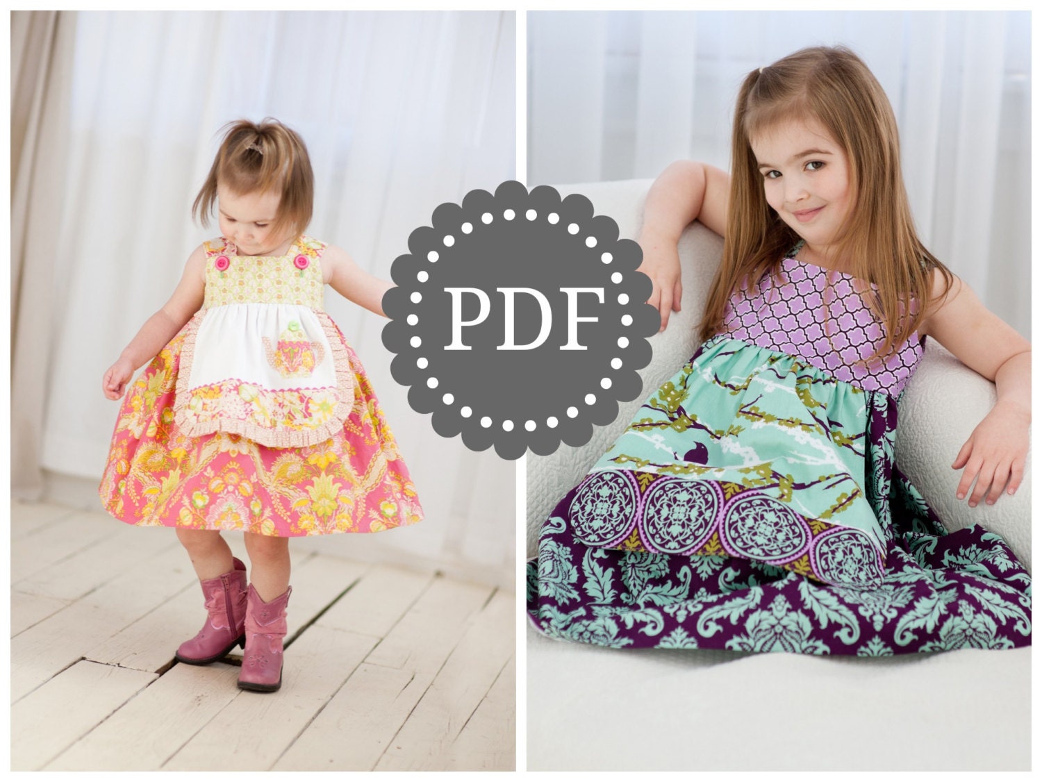 Girls Apron Dress PDF PATTERN: Girls Charlotte Apron Dress - Size 6 Month through 8 Years