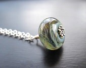 Olive Green Lampwork Glass Boro Necklace, Sterling Silver