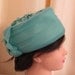 Vintage Mid Century Handmade Turquoise Pillbox Flower Hat Fascinator