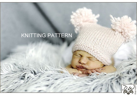 newborn pom pom hat - PDF KNITTING PATTERN - instant download