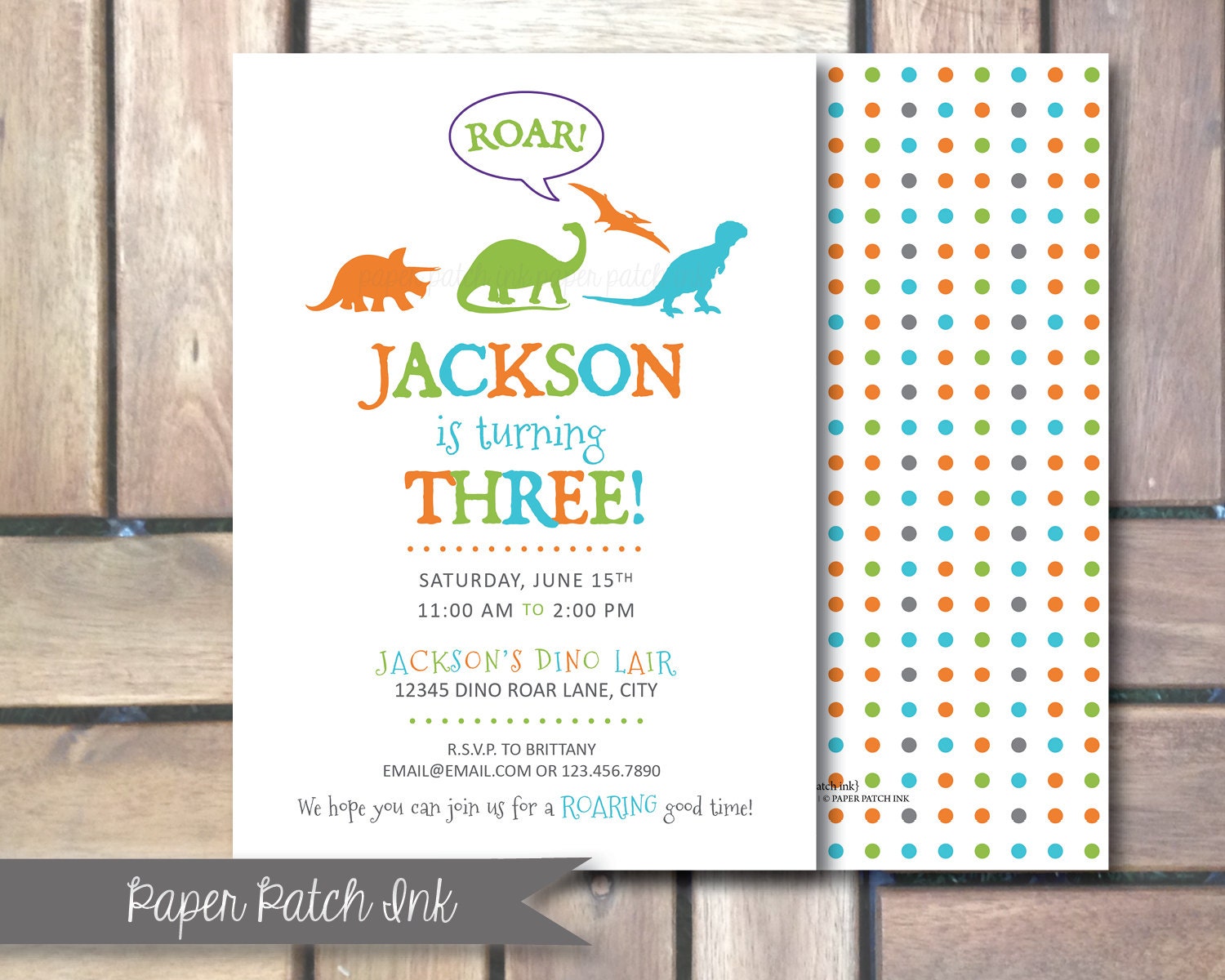Dinosaur Birthday Invitation ROAR  - Printable 5x7 - Boy or Girl - More colors available