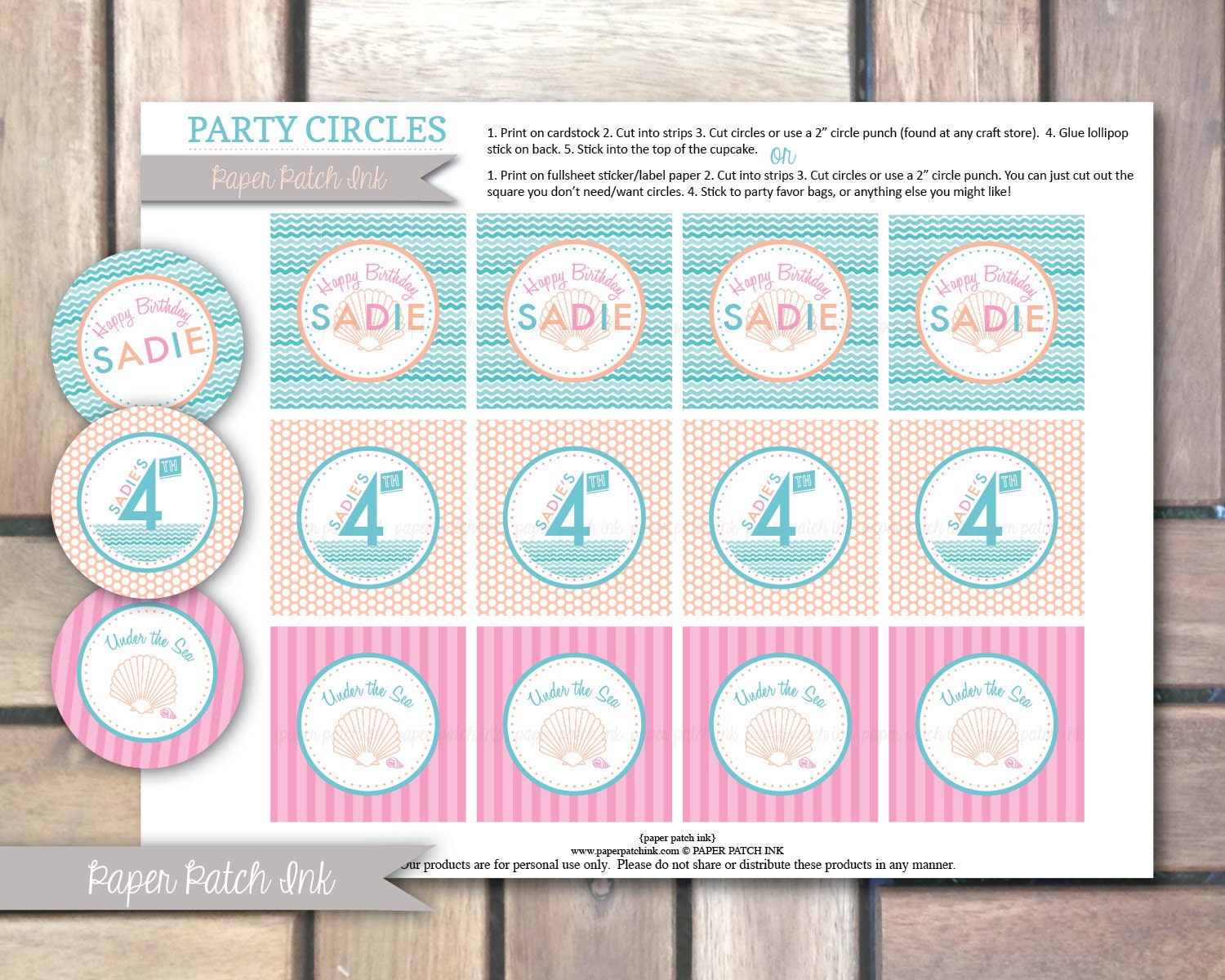 Under the Sea Party Circles - Cupcake Toppers - PDF Digital File - Printable DIY - Three Designs