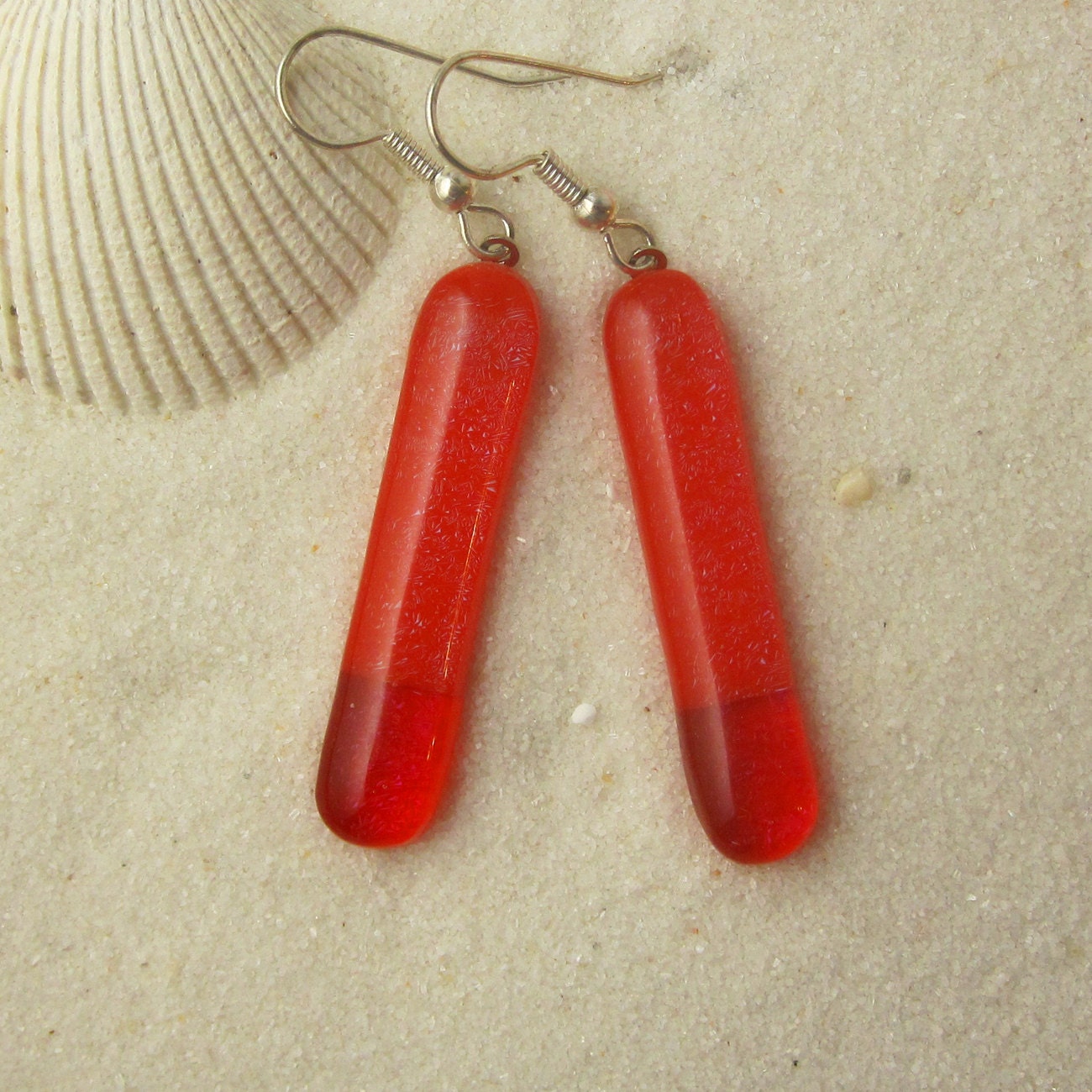 Red & Red Dichroic Earrings  - DGE 349