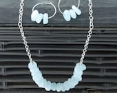 Long Aquamarine Necklace and Hoop Earrings Set, March Birthstone