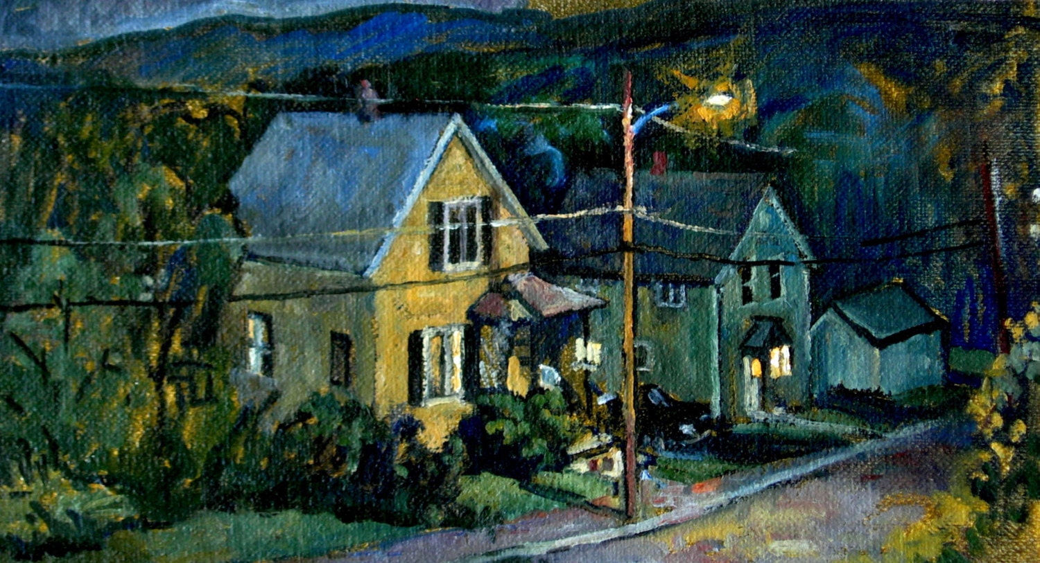 Summer Nocturne. Original Oil on Canvas, 10x18 Impressionist Landscape Oil Painting