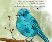 Little Blue Bird / Loss / original illustration ART Print SIGNED / 8 x 10 / NEW