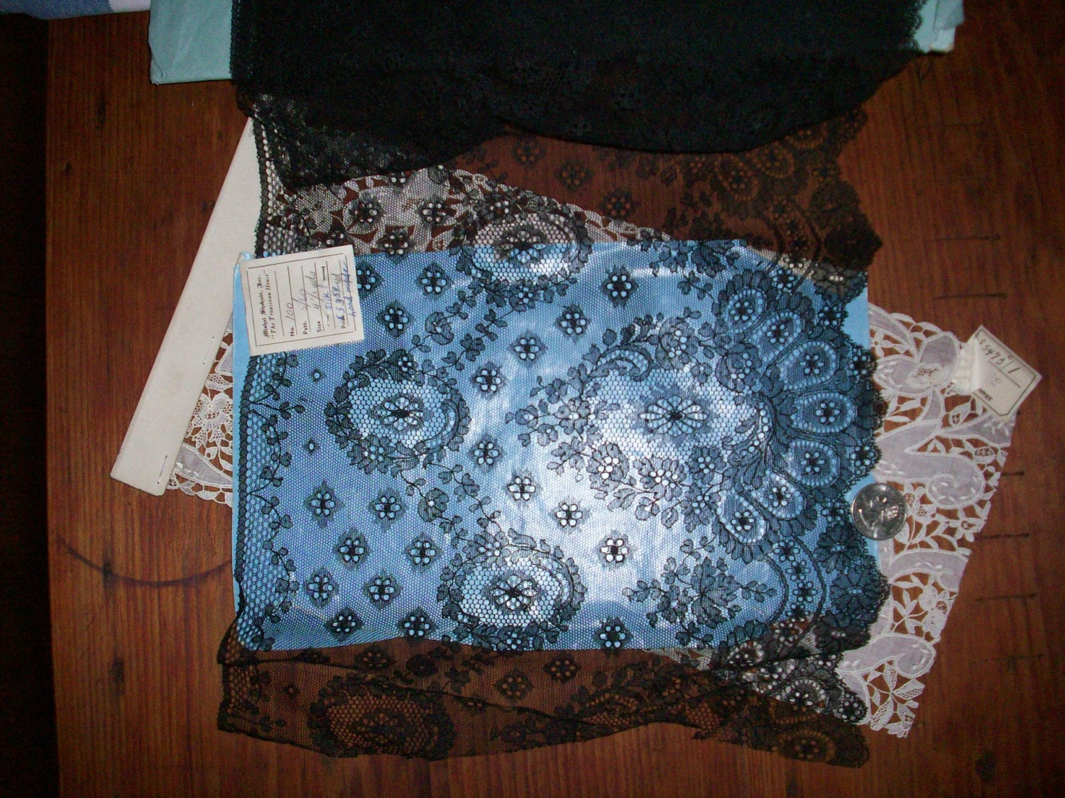 1 yd. of hand done Stunning French antique black lace yardage hand made pure silk