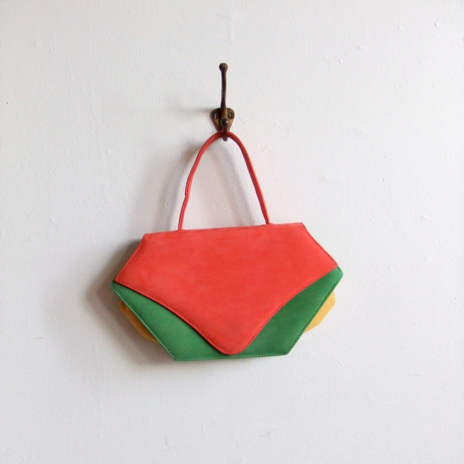 SALE / Vintage 1980s color blocked suede handbag