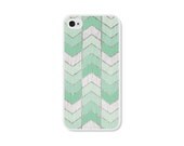 Mint Green Herringbone Chevron iPhone 4 Case - Wood iPhone 4 Skin - Ombre iPhone 4 Cover - Cell Phone Case