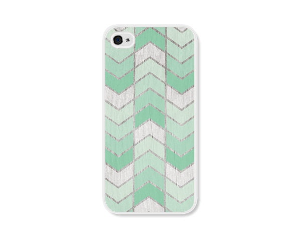 Mint Green Herringbone Chevron iPhone 4 Case - Wood iPhone 4 Skin - Ombre iPhone 4 Cover - Cell Phone Case