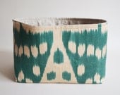 Sukan / 1 Organic Silk ikat Tea Green, Raw Pure Linen Storage Organization - Organizer Container Basket Bin - Custom Basket Bin