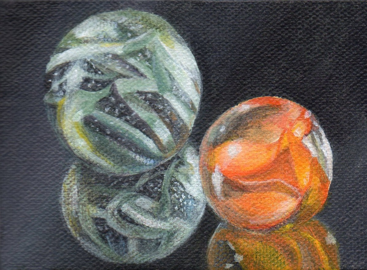 Small Acrylic Still Life Painting of Marbles - Original Miniature Art on Canvas for Home Decor