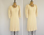 vintage lace dress / designer Merlin Castell Dress / vintage cream lace party dress