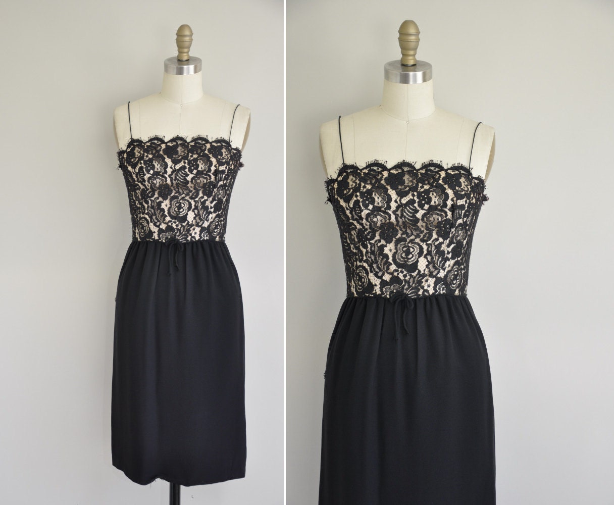 vintage 1950s dress / 50s lace cocktail dress / 1950s little black lace dress