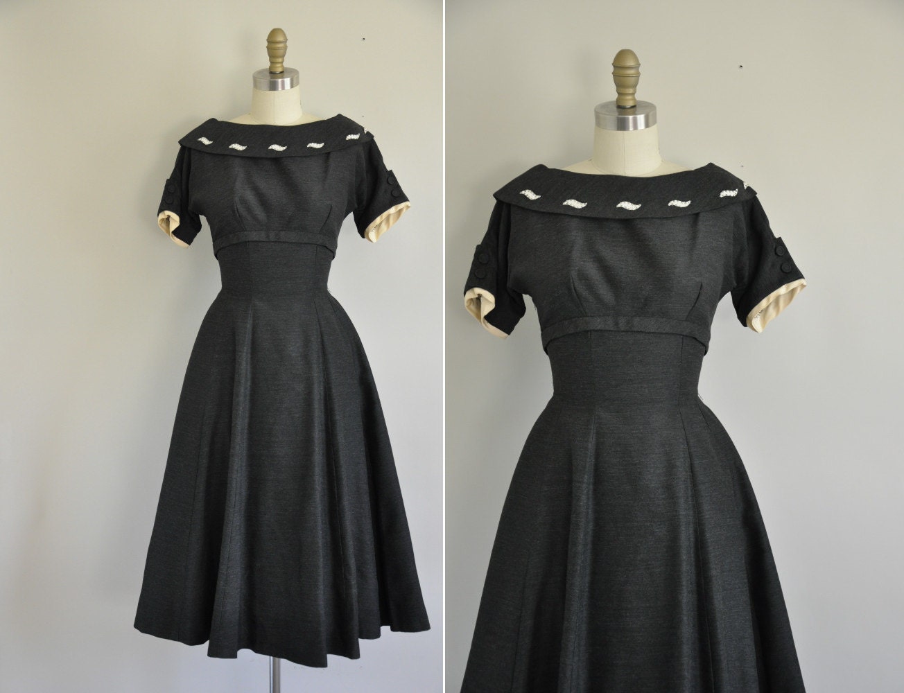 50s dress / vintage 1950s truly bombshell black dress / 1950s Betty Draper Dress
