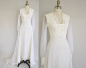 vintage 1970s wedding dress / 70s chiffon bohemian wedding dress / 1970s Sunset Beach Wedding Dress