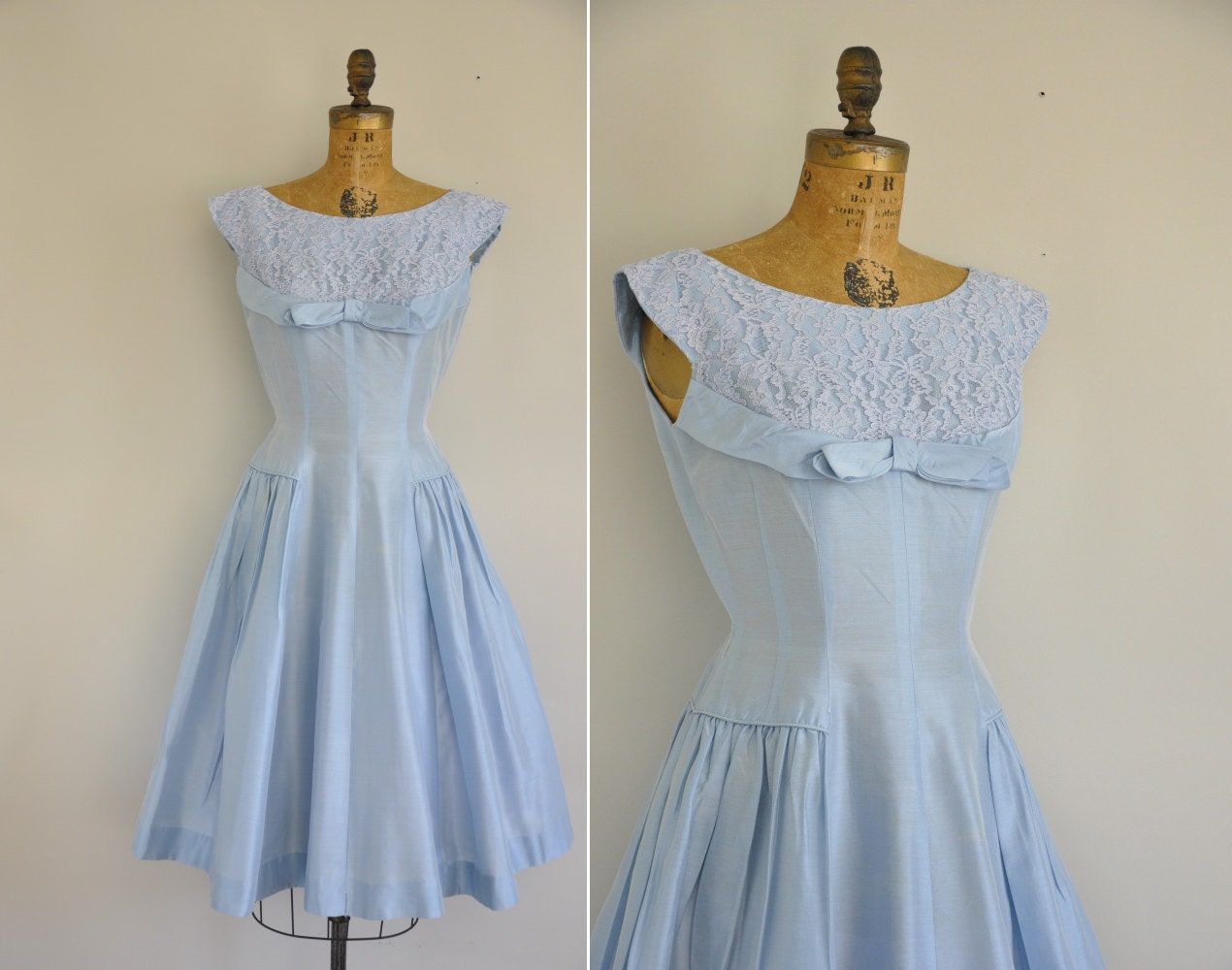 vintage dress / 50s lace dress / vintage 1950s blue lace party dress