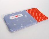 Medium Zippy Pouch - READY TO SHIP - Gray Anchors and Orange Dots