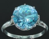 Blue Zircon Wedding Ring - 6 carat stone platinum vintage French jewelry c.1950