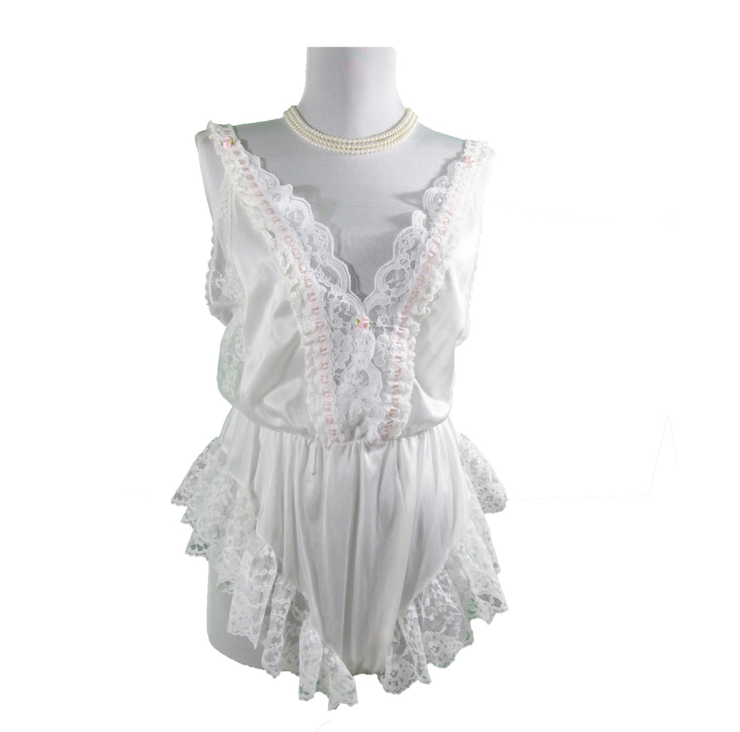 vintage Tosca Bridal whilte  lace Teddy  size Medium