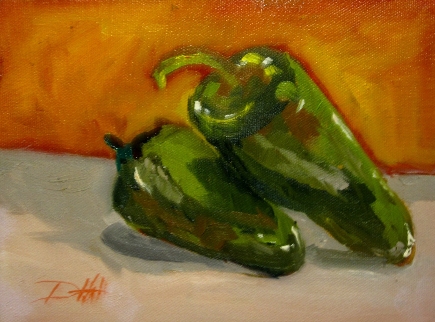 A few Hot Ones, Jalepeno pepper still life oil painting
