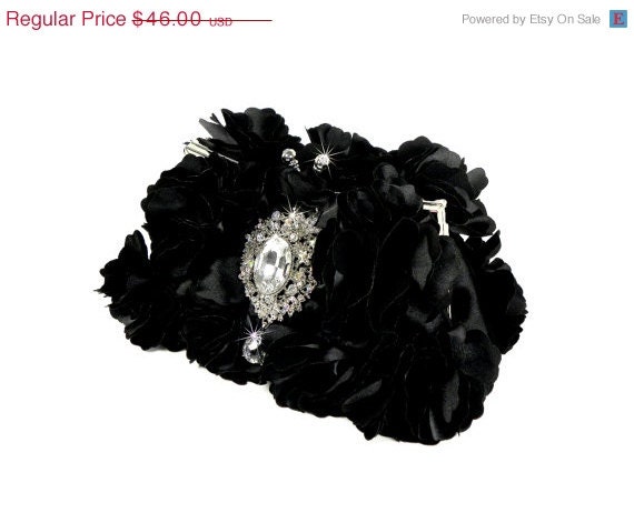 ON SALE Black Clutch, Black Bridal Clutch, Bridesmaids Clutch, Wedding Clutch, Black Evening Bag with Swarovski Crystal Brooch