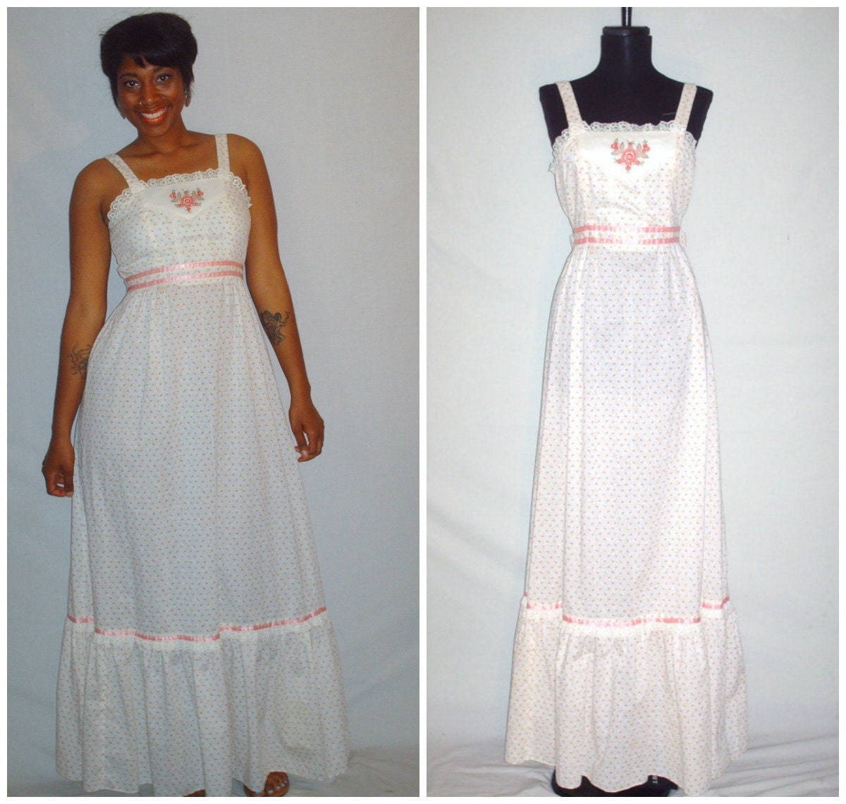 Vintage 1970s Candi Jones Floral Baby Doll Maxi Dress