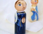 Guardian Angel Boy or Girl Catholic Saint Peg Doll -Wooden Toy - Made to Order