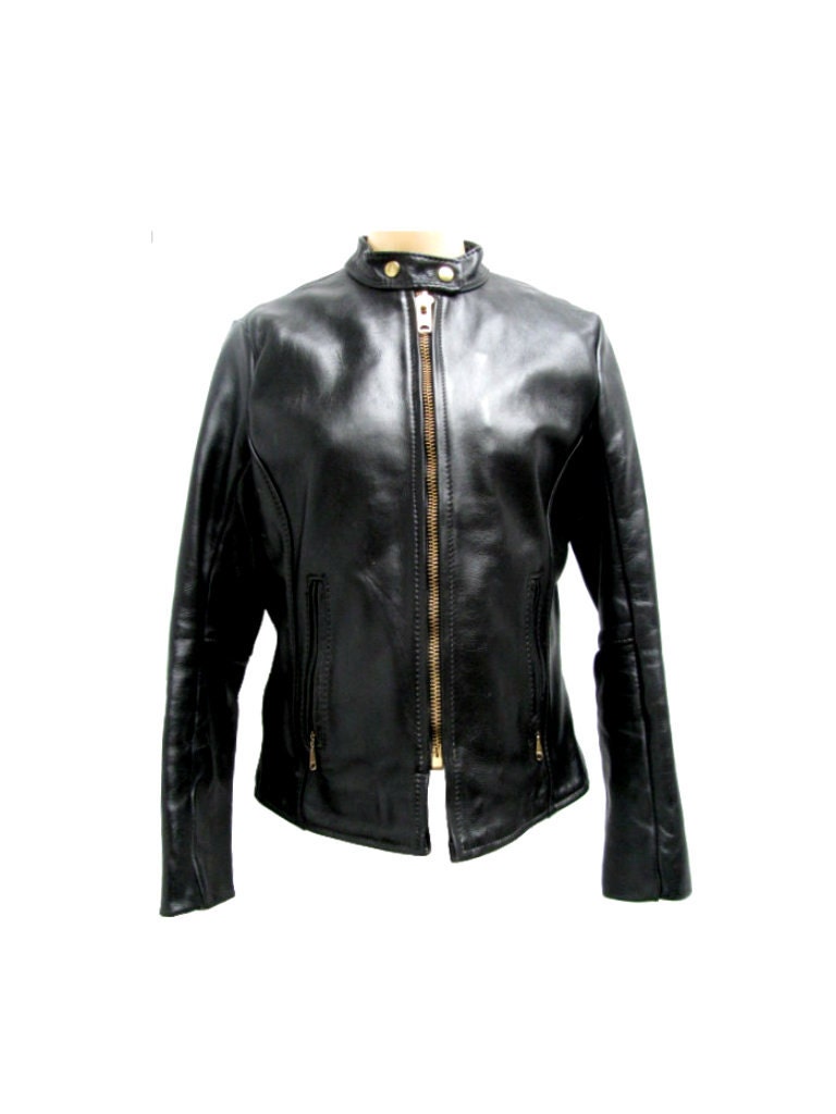Vanson Motorcycle Jacket 1970s Vintage Black Leather Cafe Racer Biker Jacket Womens size 12