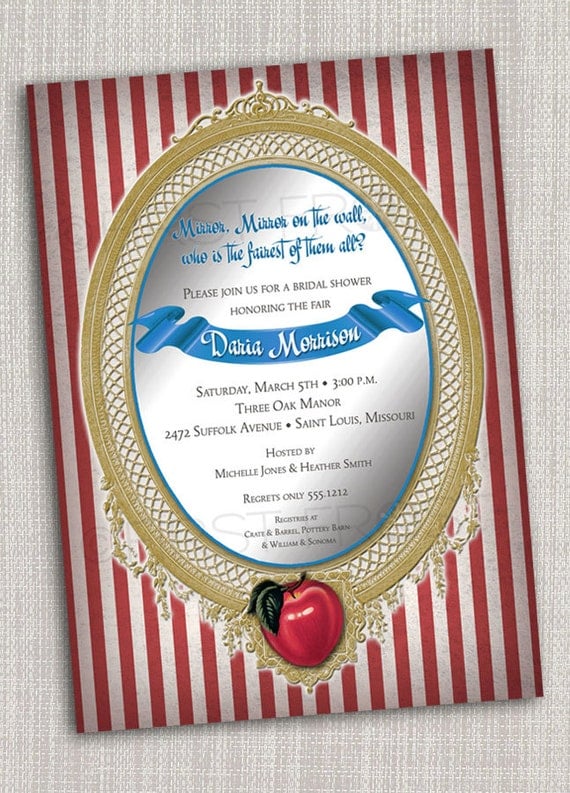Vintage Fairy Tale Mirror Apple Snow White Printable Invitation - Bridal Shower Tea Luncheon Birthday Il_570xn
