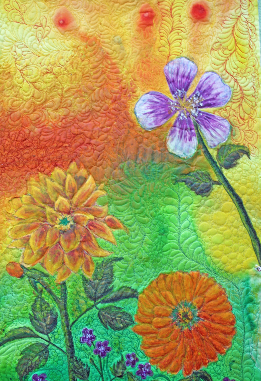 art quilt wall hanging Reduced original contemporary art in bright colors