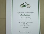 Bike Bicycle Custom Birthday Party Invitation, Personalize Watercolor Print, Set of 10, Vintage Style, Old Fashioned Bicycle