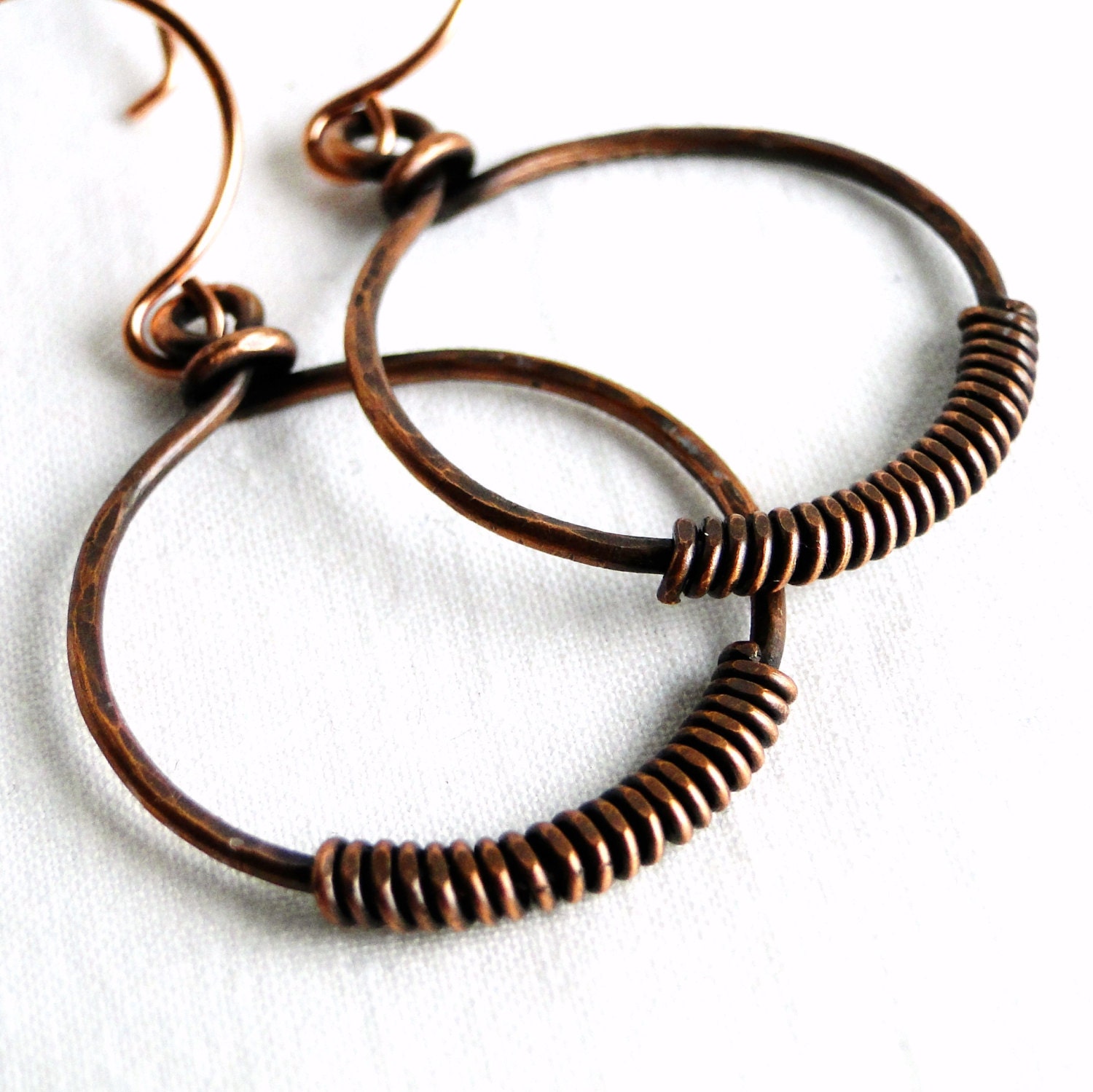 Antiqued Copper Earrings, Simple Jewelry, Wire Wrapped Earrings, Lightweight Jewelry, Circle Earrings