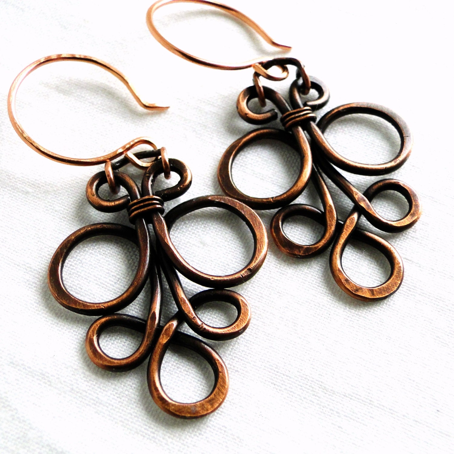 Wire Jewelry, Motif Design, Antiqued Copper Jewelry, Wire Wrapped Earrings
