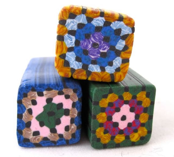 Unbaked fimo canes for polymer clay granny square afghan pattern