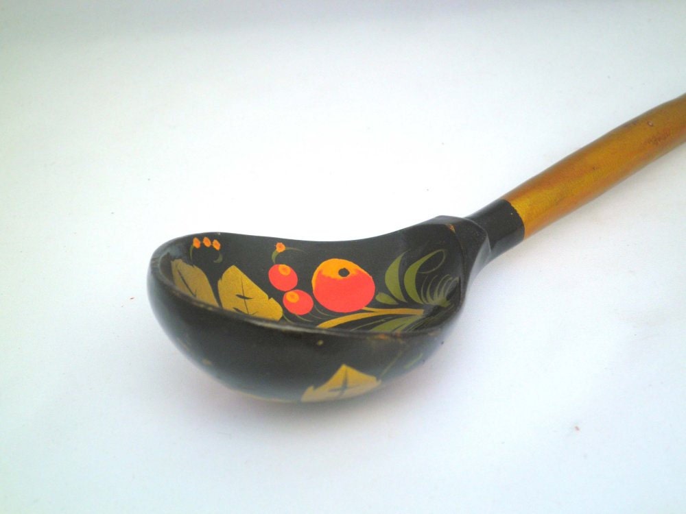 Vintage Handpainted Russian Wooden Spoon with Berries