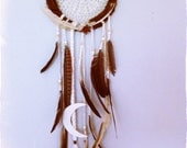 Rustic DreamCatcher with Rough Quartz and Moon, free shipping