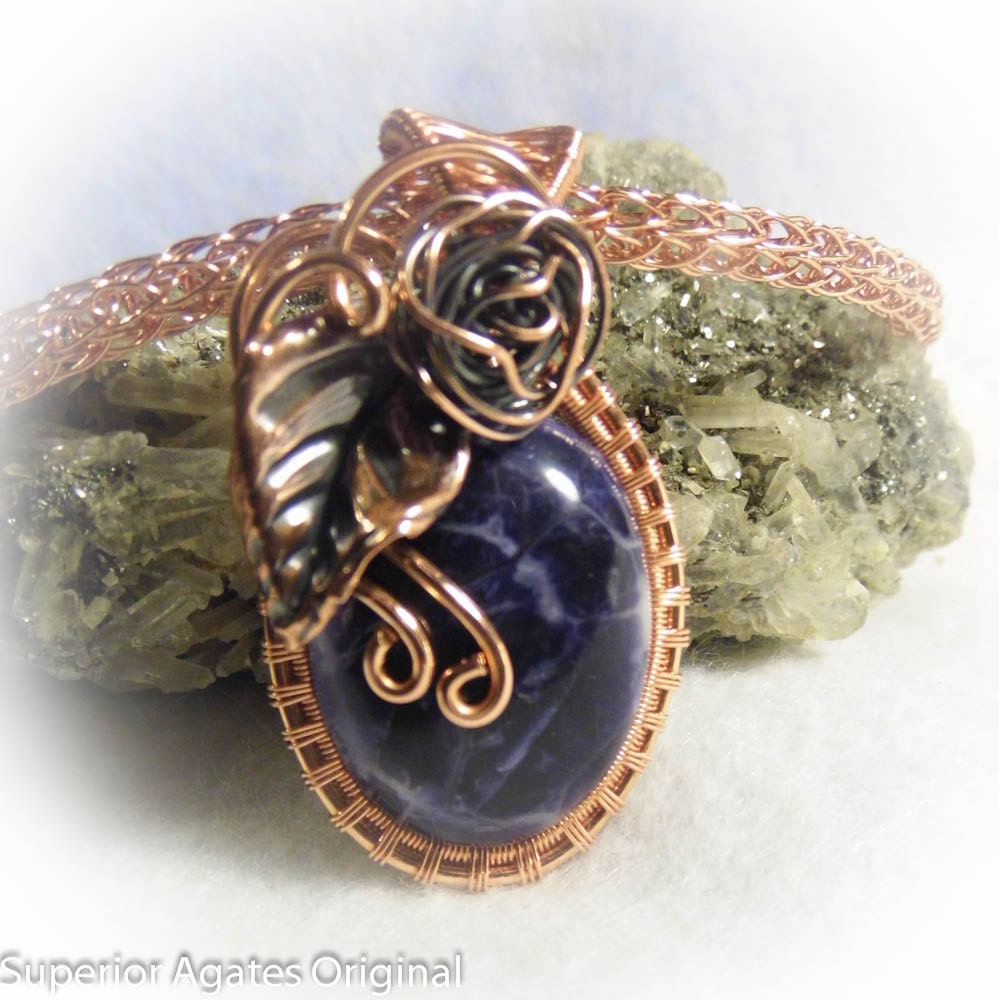 Dark Purple Opal Copper  Wire Wrapped  Stone Viking Knit Necklace