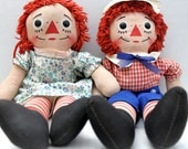 vintage 60s Raggedy Ann and Andy cloth dolls // 16" // shabby