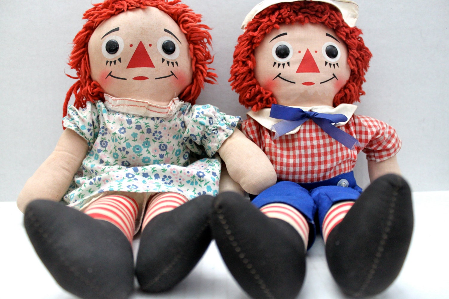vintage 60s Raggedy Ann and Andy cloth dolls // 16" // shabby