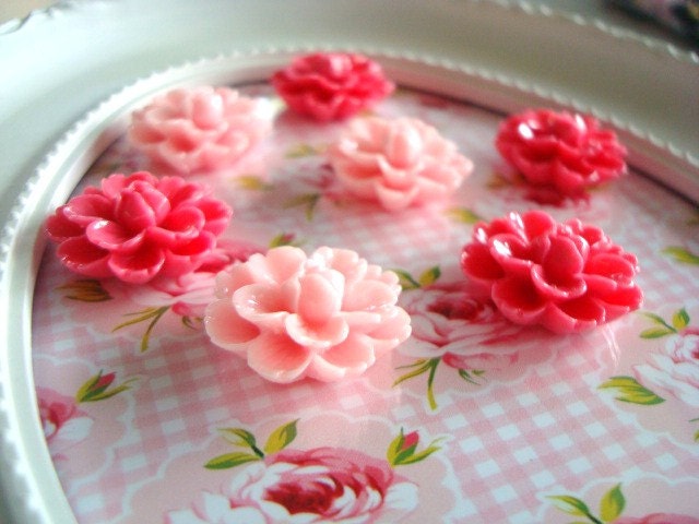 Last Set Sale Pink And Hot Pink Flower Cabochon Resin 7pcs