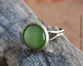Guardian - Green CatsEye Cabochon Antique Bronze Adjustable Ring